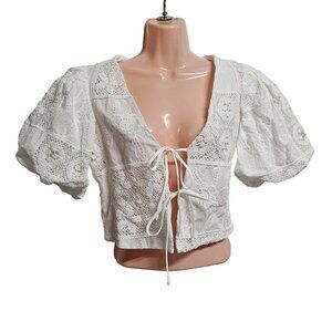 Stoned Immaculate Crochet Eyelet Embroidered Top Women Size M White Cotton